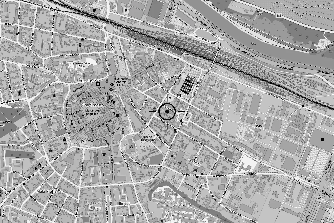 Mapa okolia štúdia MoonChild na Štefánikovej v Žiline